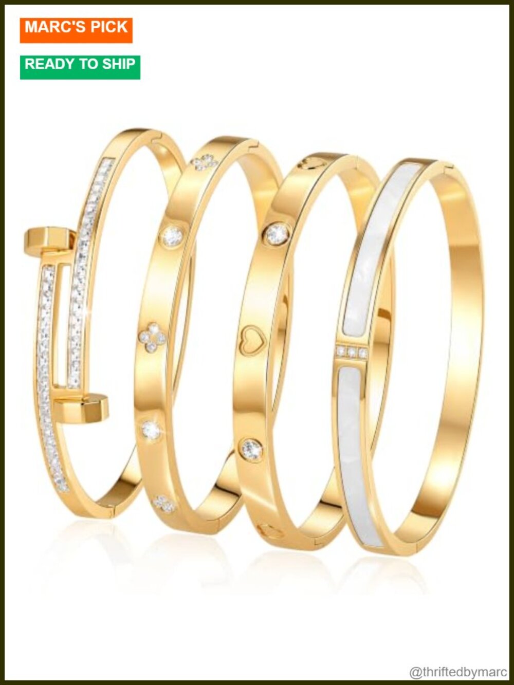 18K Gold Plated Stainless Steel Bangle Bracelet Set of 4 Stackable Women's